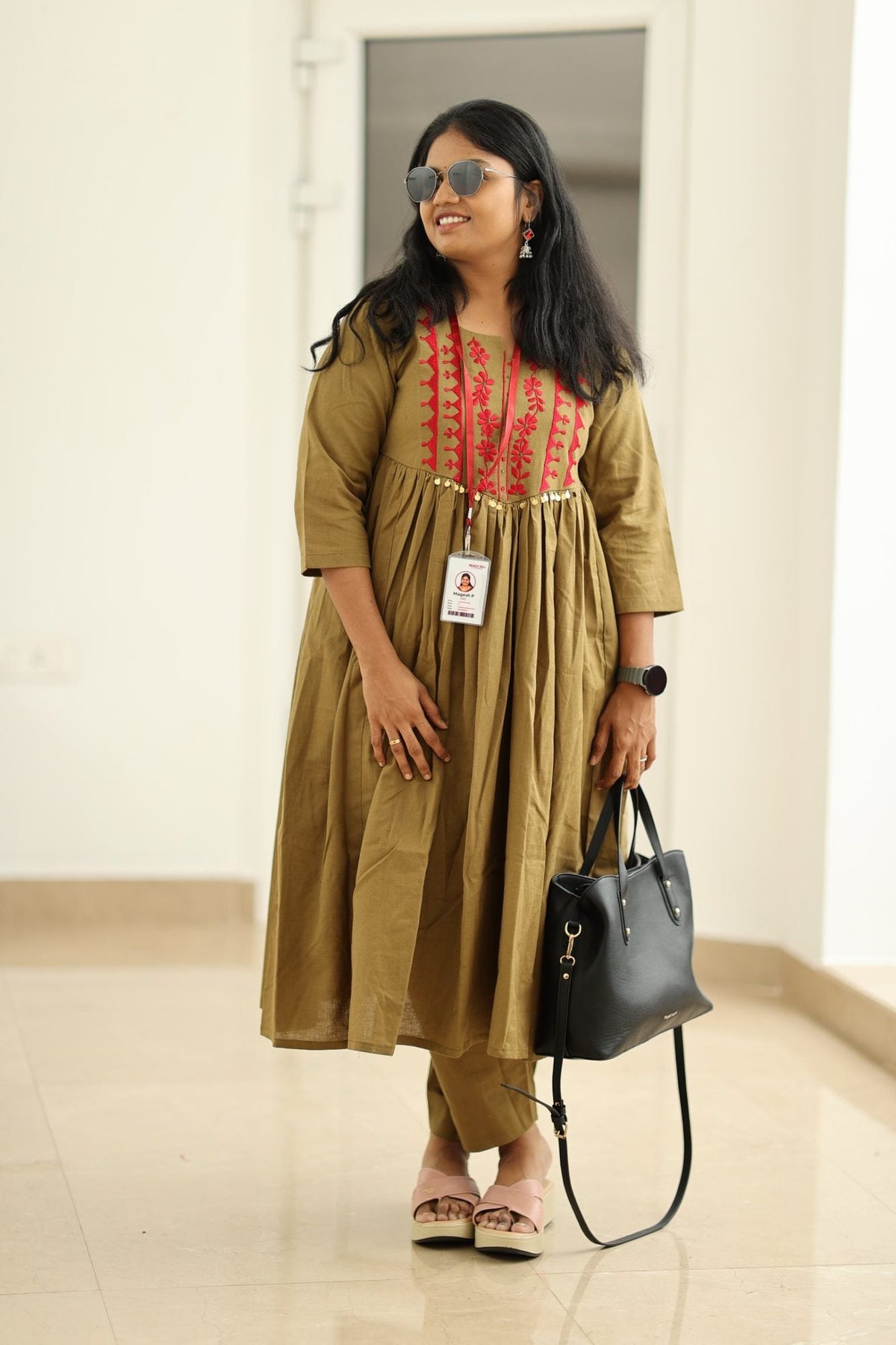 Green Olive Chilli Embroidery 30+ Women Everyday Office Kurta (Top + Bottom) | MAGI0057