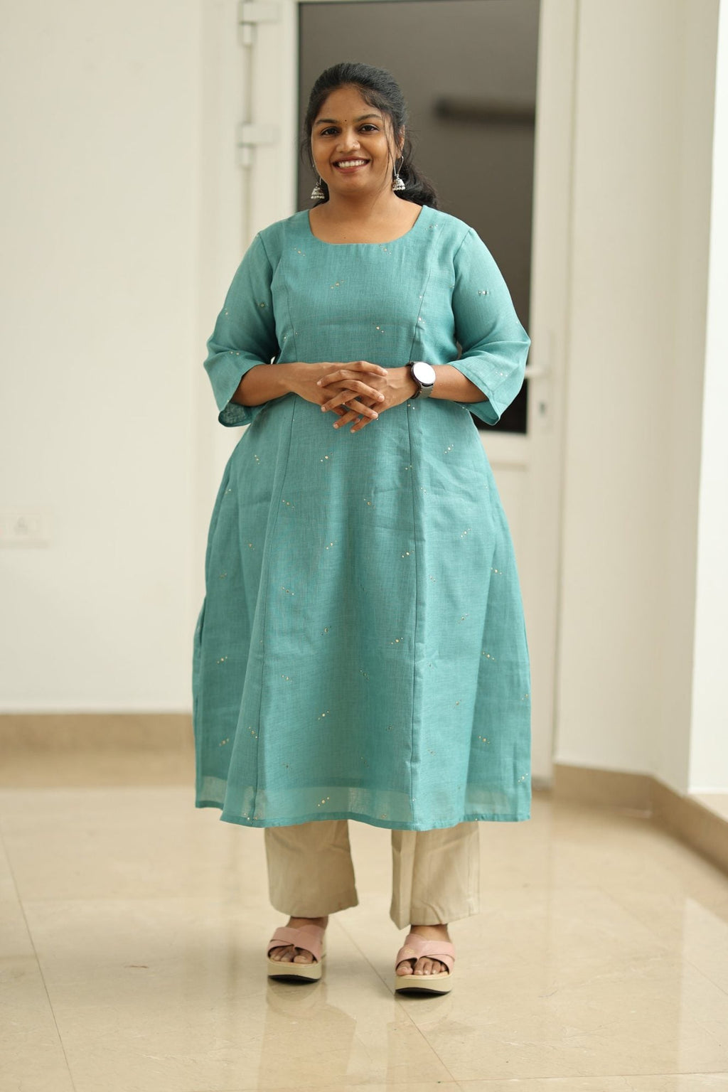 Mint Mojito Gold Sequin 30+ Women Everyday Office Kurta (Top + Bottom) | MAGI0058