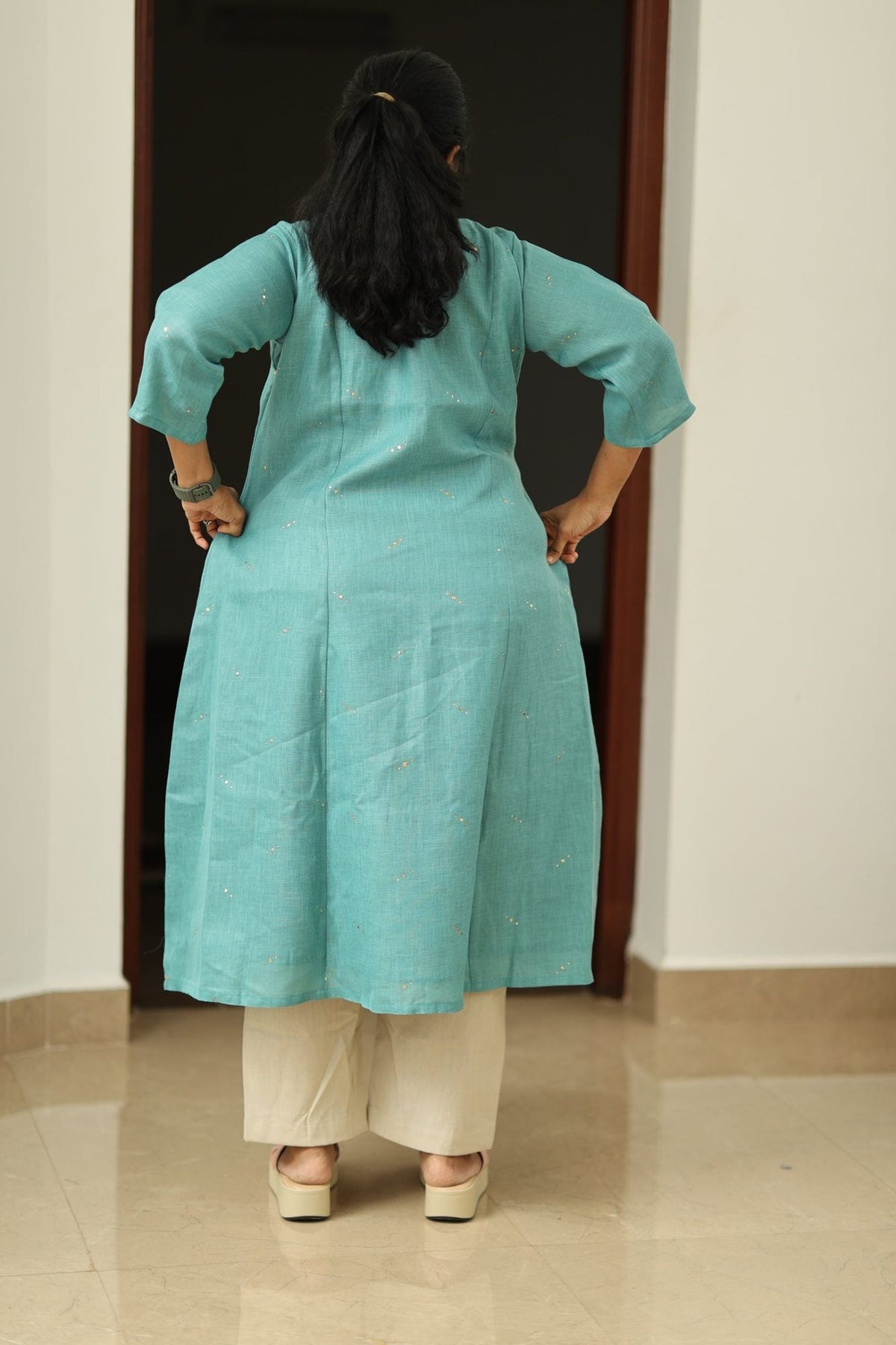 Mint Mojito Gold Sequin 30+ Women Everyday Office Kurta (Top + Bottom) | MAGI0058