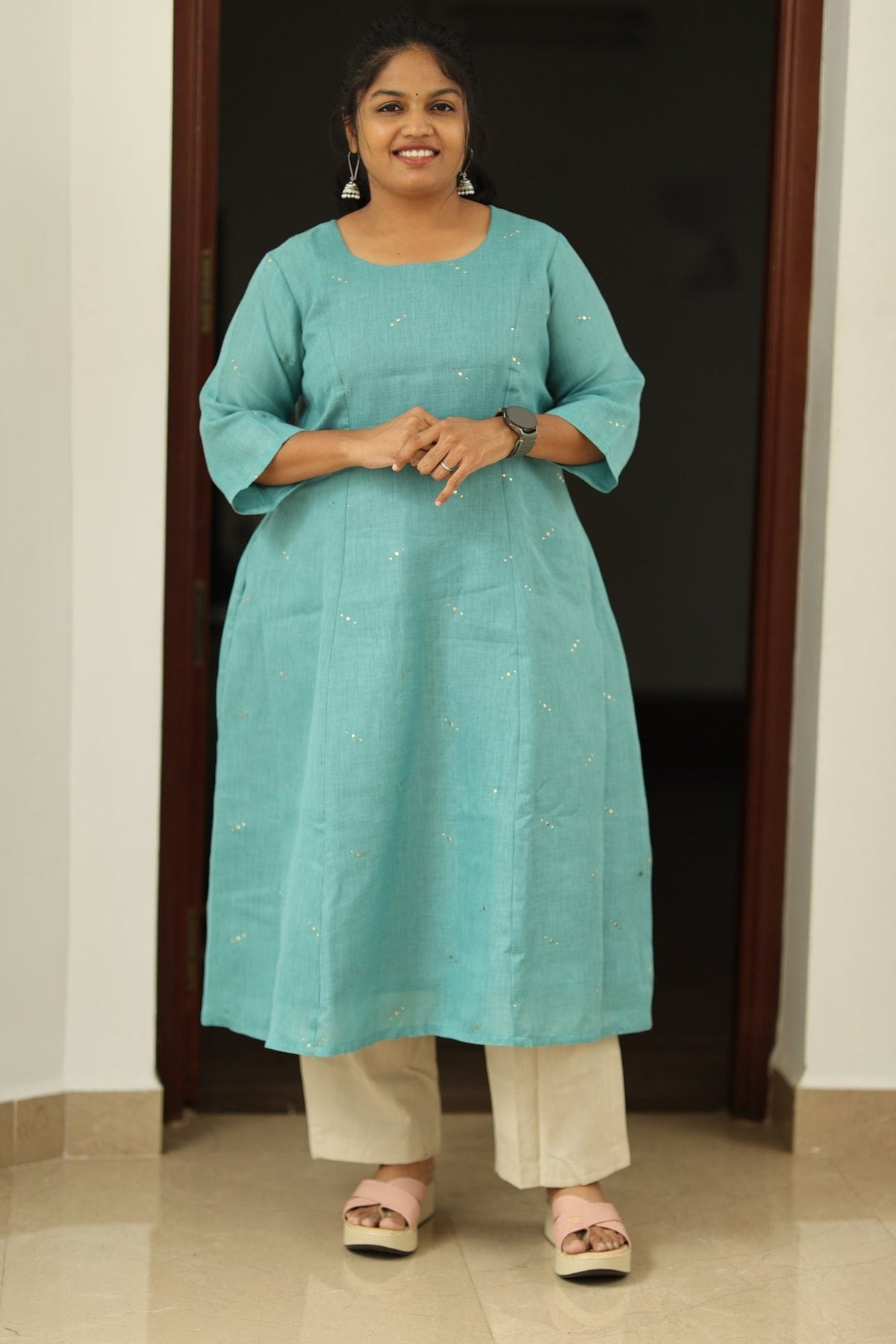 Mint Mojito Gold Sequin 30+ Women Everyday Office Kurta (Top + Bottom) | MAGI0058