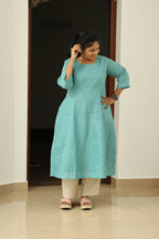 Mint Mojito Gold Sequin 30+ Women Everyday Office Kurta (Top + Bottom) | MAGI0058