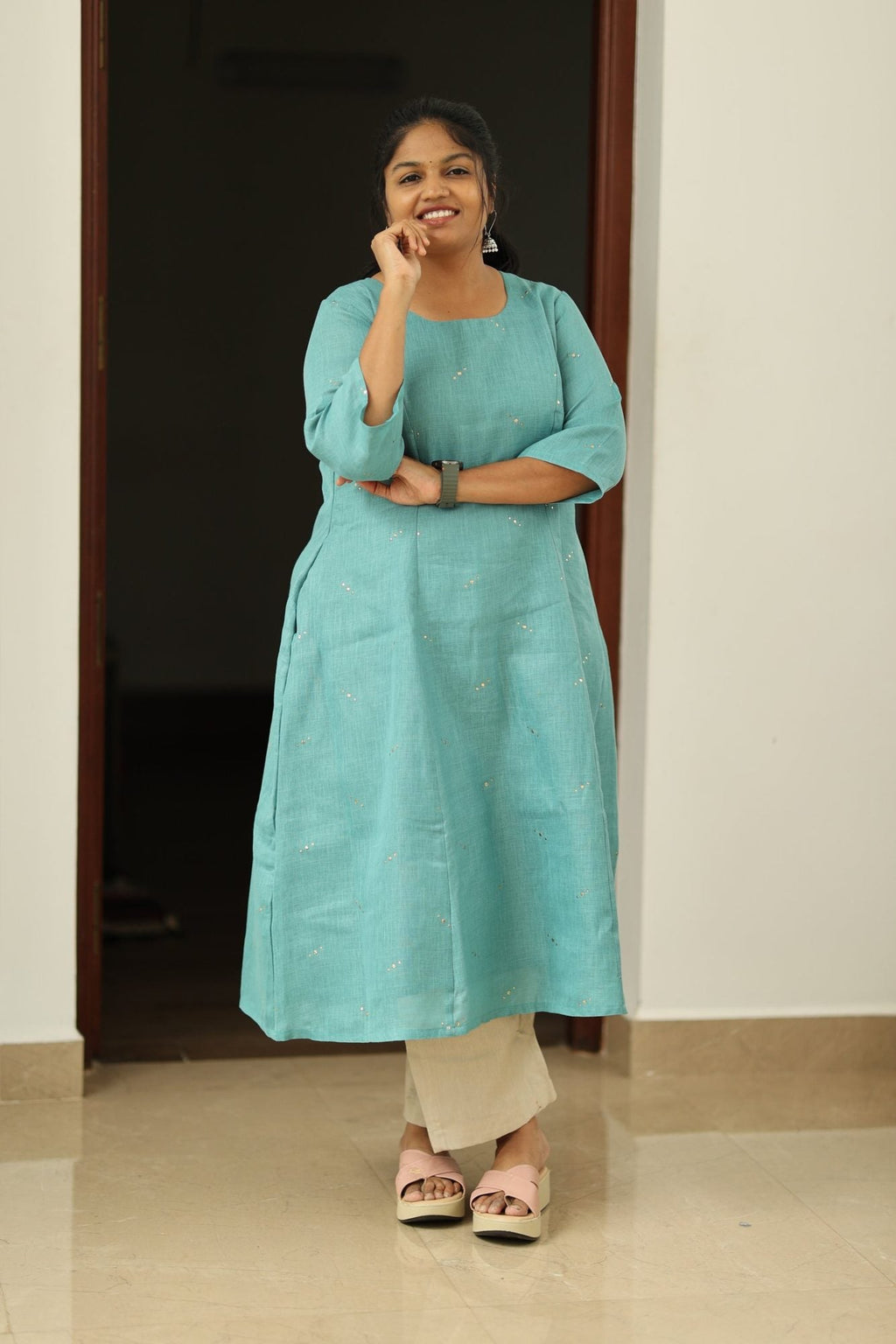 Mint Mojito Gold Sequin 30+ Women Everyday Office Kurta (Top + Bottom) | MAGI0058