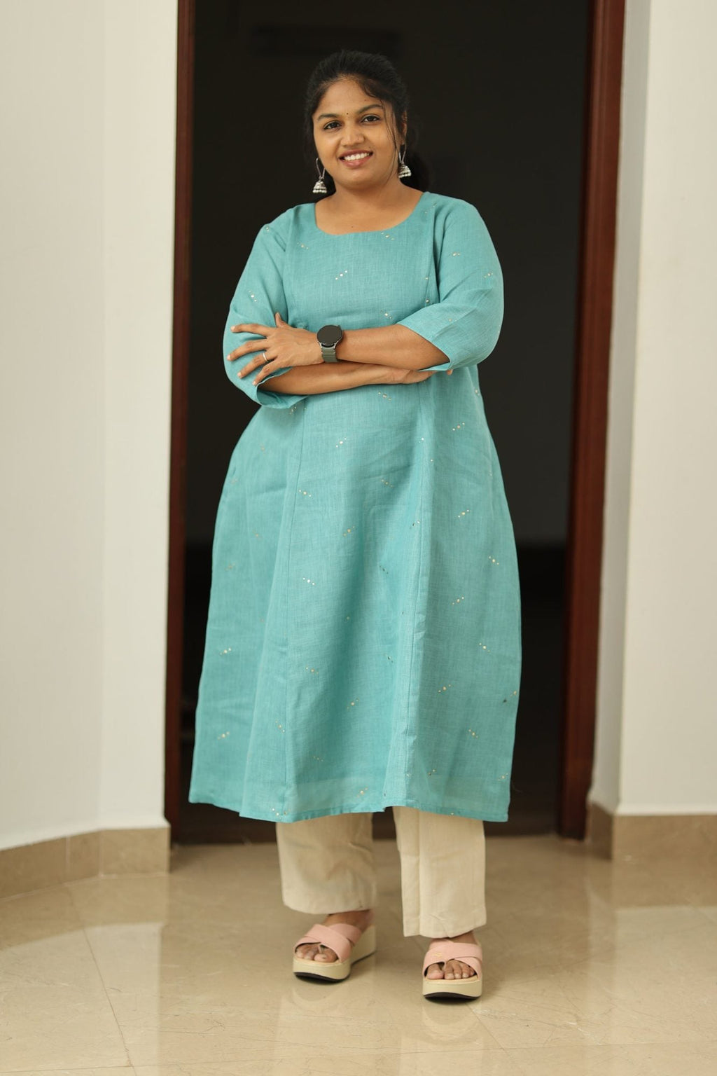 Mint Mojito Gold Sequin 30+ Women Everyday Office Kurta (Top + Bottom) | MAGI0058