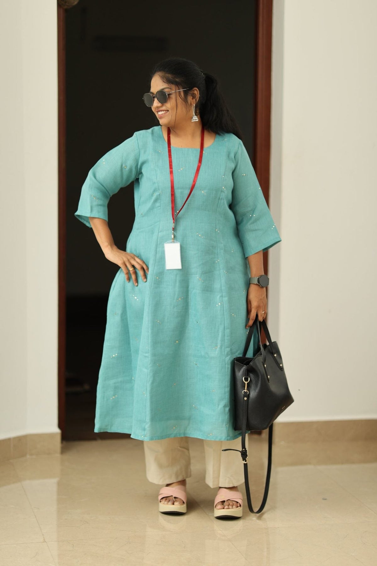 Mint Mojito Gold Sequin 30+ Women Everyday Office Kurta (Top + Bottom) | MAGI0058