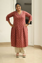 Strawberry Ripple Zigzag Print 30+ Women Everyday Office Kurta (Top + Bottom) | MAGI0059