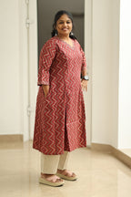 Strawberry Ripple Zigzag Print 30+ Women Everyday Office Kurta (Top + Bottom) | MAGI0059