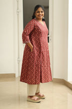 Strawberry Ripple Zigzag Print 30+ Women Everyday Office Kurta (Top + Bottom) | MAGI0059