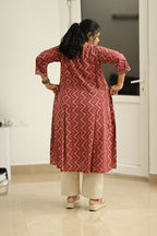 Strawberry Ripple Zigzag Print 30+ Women Everyday Office Kurta (Top + Bottom) | MAGI0059