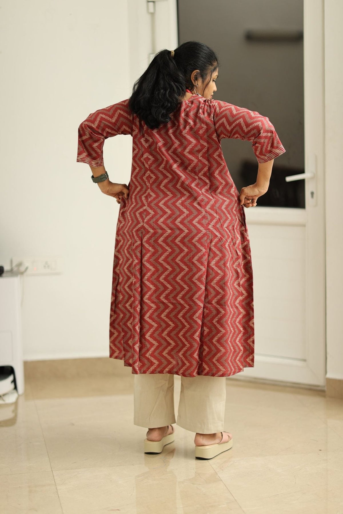 Strawberry Ripple Zigzag Print 30+ Women Everyday Office Kurta (Top + Bottom) | MAGI0059