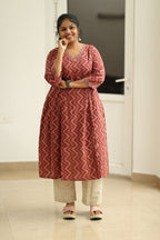 Strawberry Ripple Zigzag Print 30+ Women Everyday Office Kurta (Top + Bottom) | MAGI0059