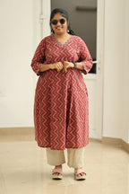 Strawberry Ripple Zigzag Print 30+ Women Everyday Office Kurta (Top + Bottom) | MAGI0059