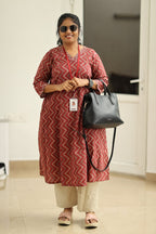 Strawberry Ripple Zigzag Print 30+ Women Everyday Office Kurta (Top + Bottom) | MAGI0059