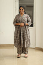 Earl Grey Cherry Mirror Work 30+ Women Everyday Office Kurta (Top + Bottom) | MAGI0060