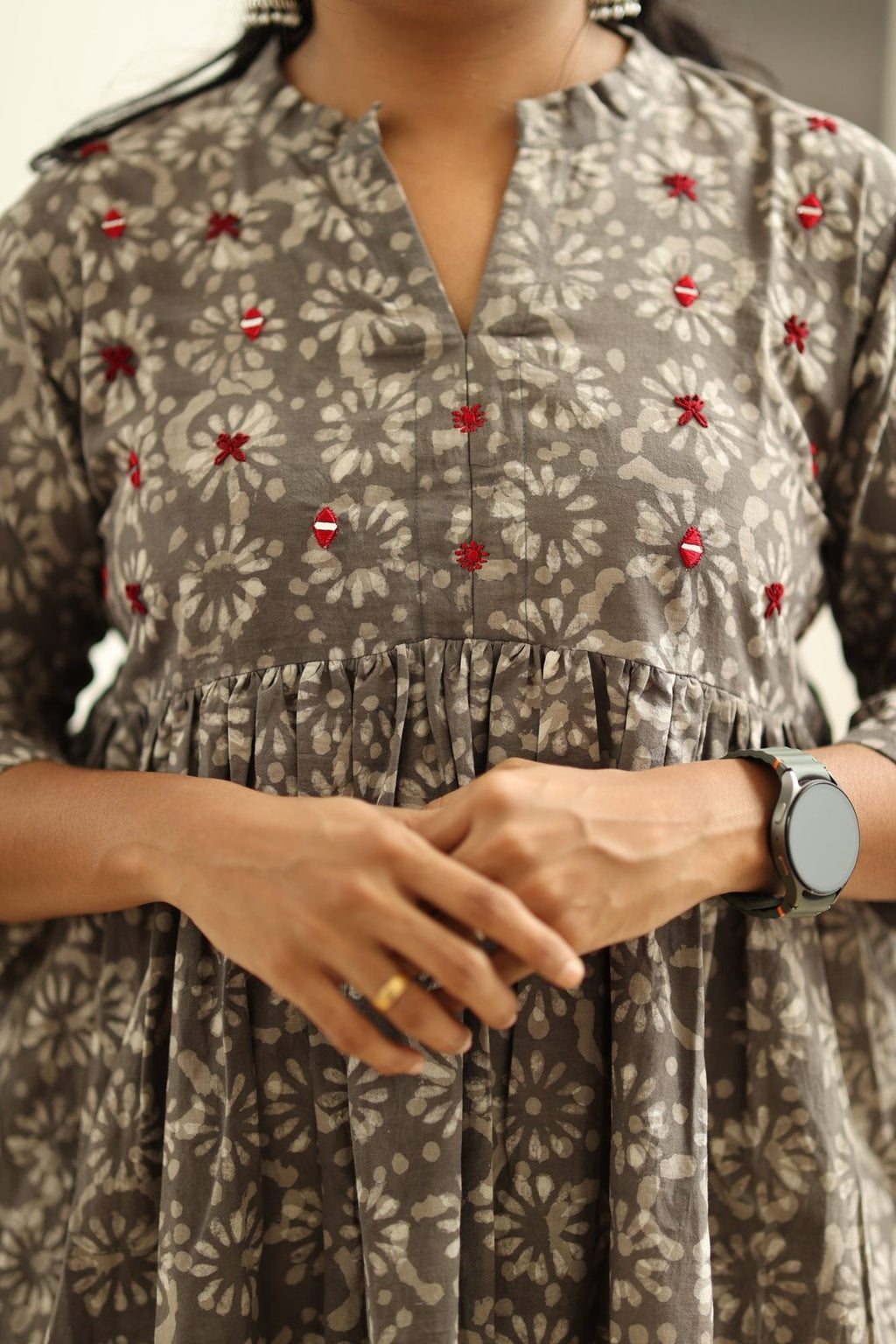 Earl Grey Cherry Mirror Work 30+ Women Everyday Office Kurta (Top + Bottom) | MAGI0060