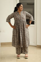 Earl Grey Cherry Mirror Work 30+ Women Everyday Office Kurta (Top + Bottom) | MAGI0060