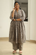 Earl Grey Cherry Mirror Work 30+ Women Everyday Office Kurta (Top + Bottom) | MAGI0060