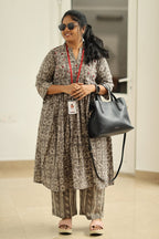 Earl Grey Cherry Mirror Work 30+ Women Everyday Office Kurta (Top + Bottom) | MAGI0060
