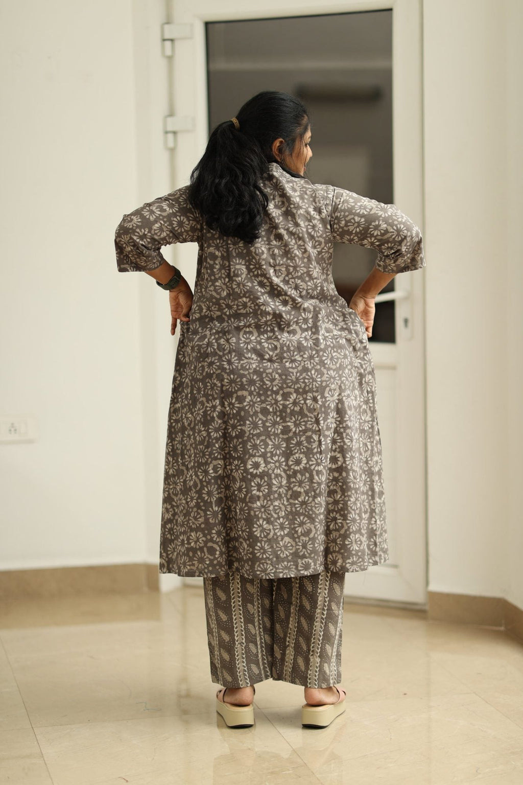 Earl Grey Cherry Mirror Work 30+ Women Everyday Office Kurta (Top + Bottom) | MAGI0060