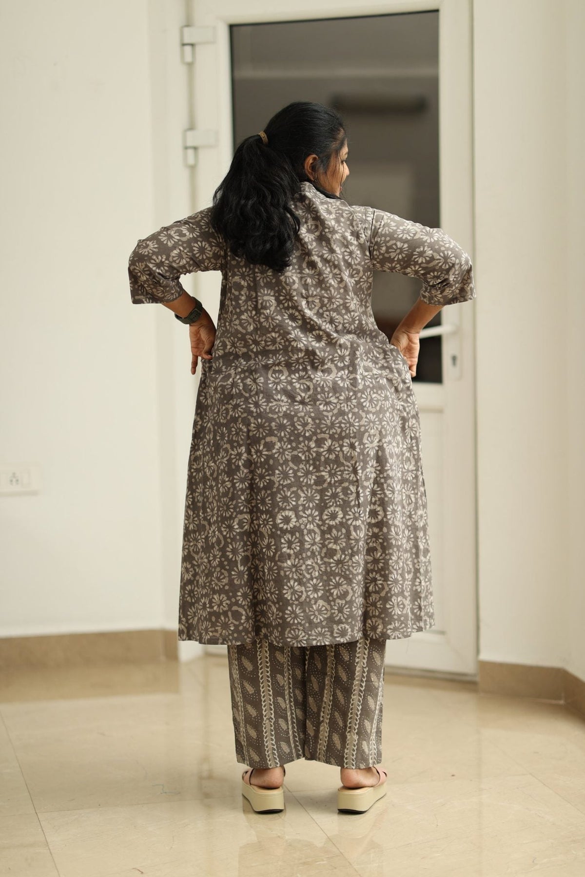 Earl Grey Cherry Mirror Work 30+ Women Everyday Office Kurta (Top + Bottom) | MAGI0060