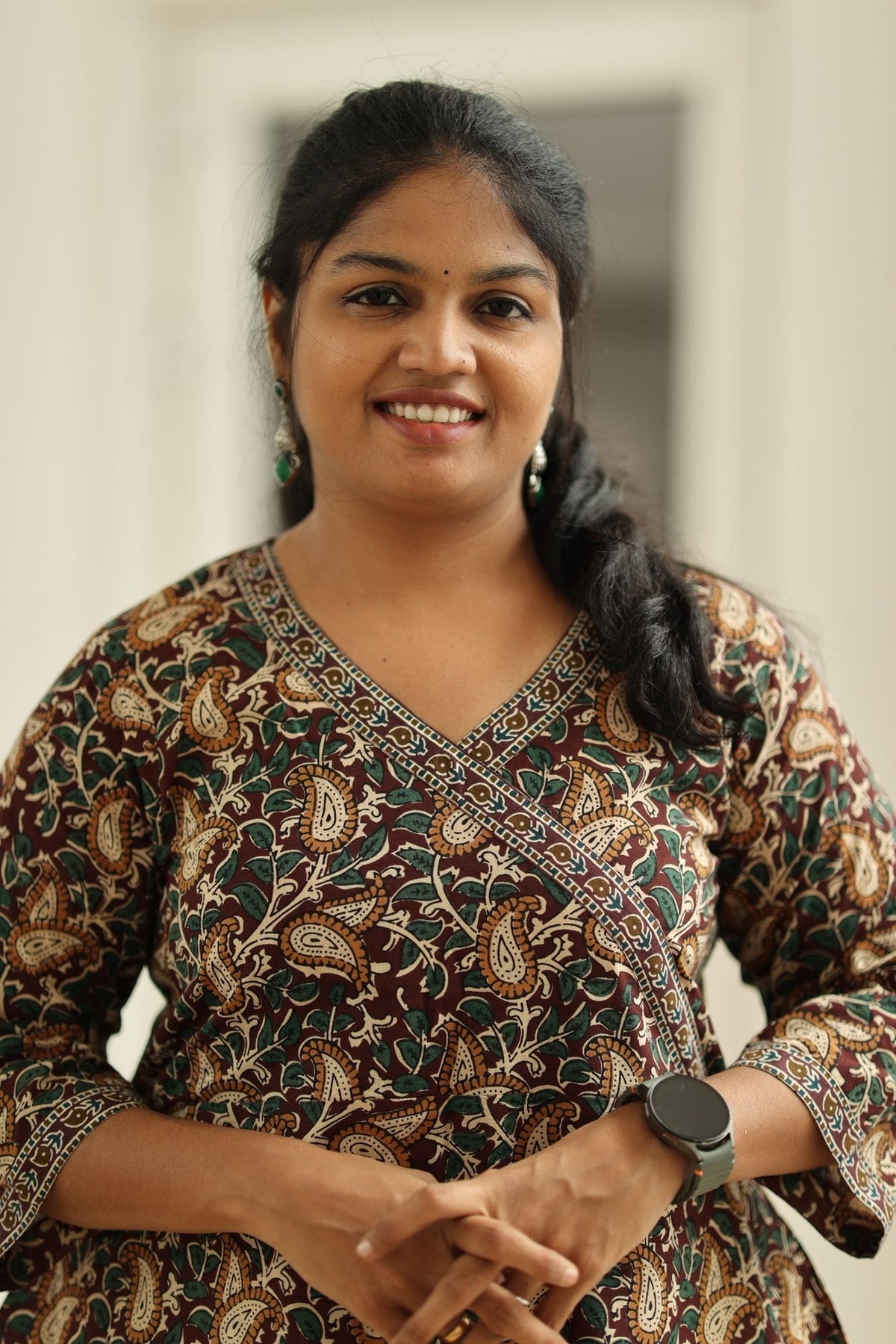 Coffee Caramel Kalamkari Angrakha 30+ Women Everyday Office Kurta (Top + Bottom) | MAGI0061