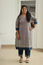 Tutti Frutti Navy Stripe 30+ Women Everyday Office Kurta (Top + Bottom) | MAGI0062