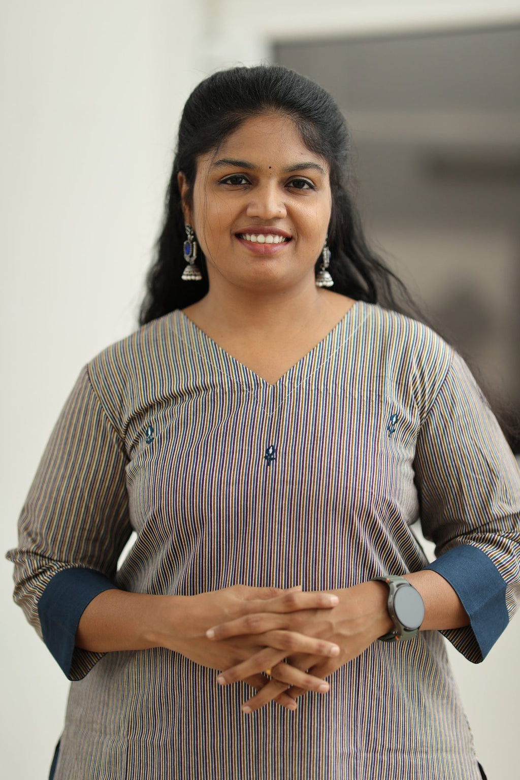 Tutti Frutti Navy Stripe 30+ Women Everyday Office Kurta (Top + Bottom) | MAGI0062