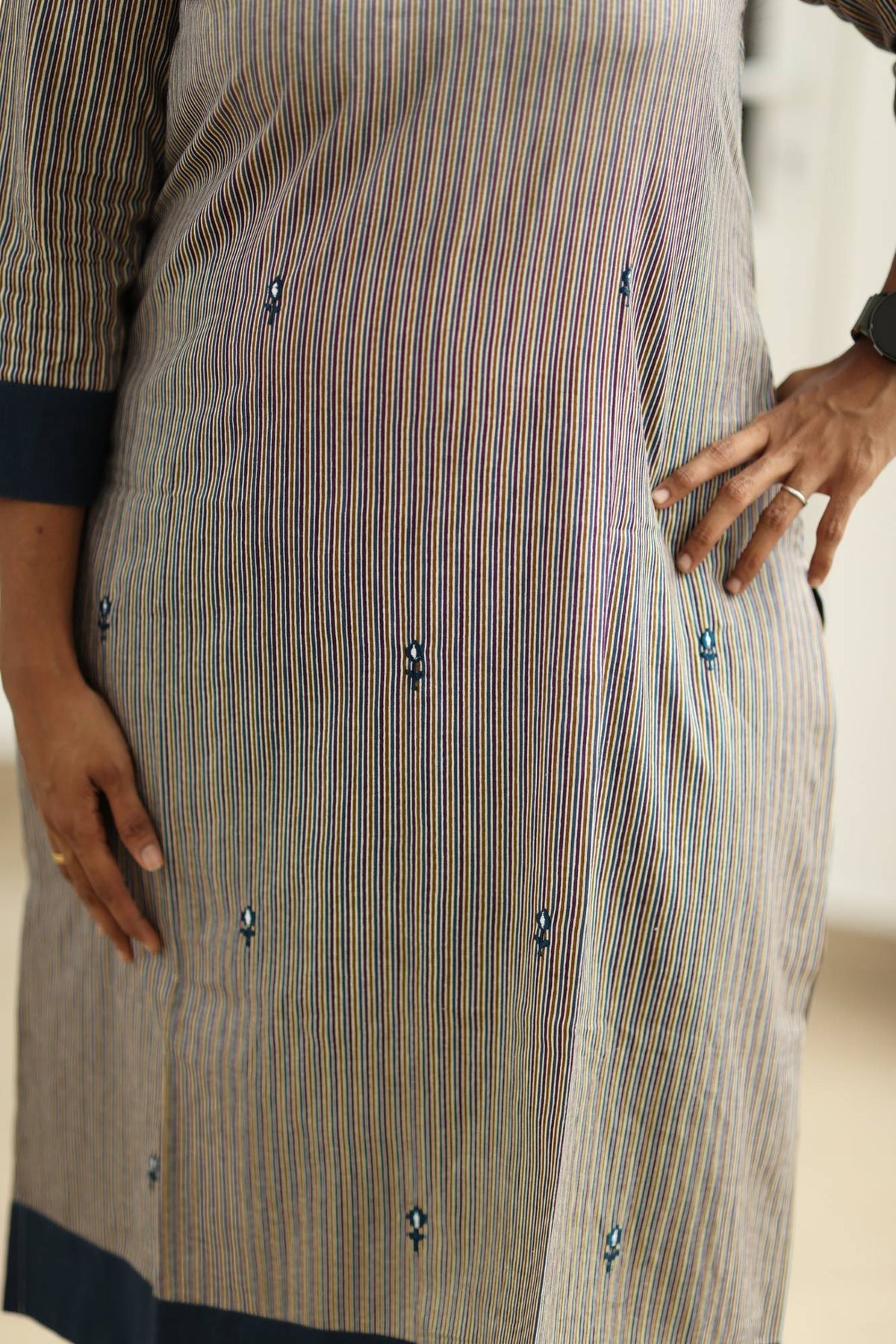 Tutti Frutti Navy Stripe 30+ Women Everyday Office Kurta (Top + Bottom) | MAGI0062