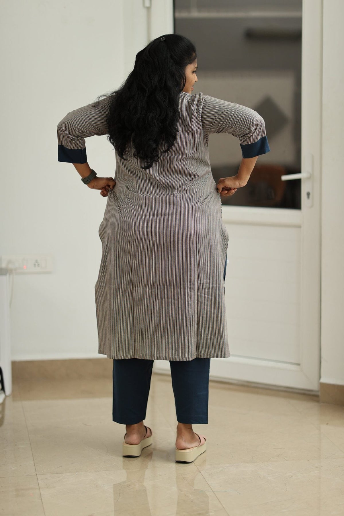Tutti Frutti Navy Stripe 30+ Women Everyday Office Kurta (Top + Bottom) | MAGI0062