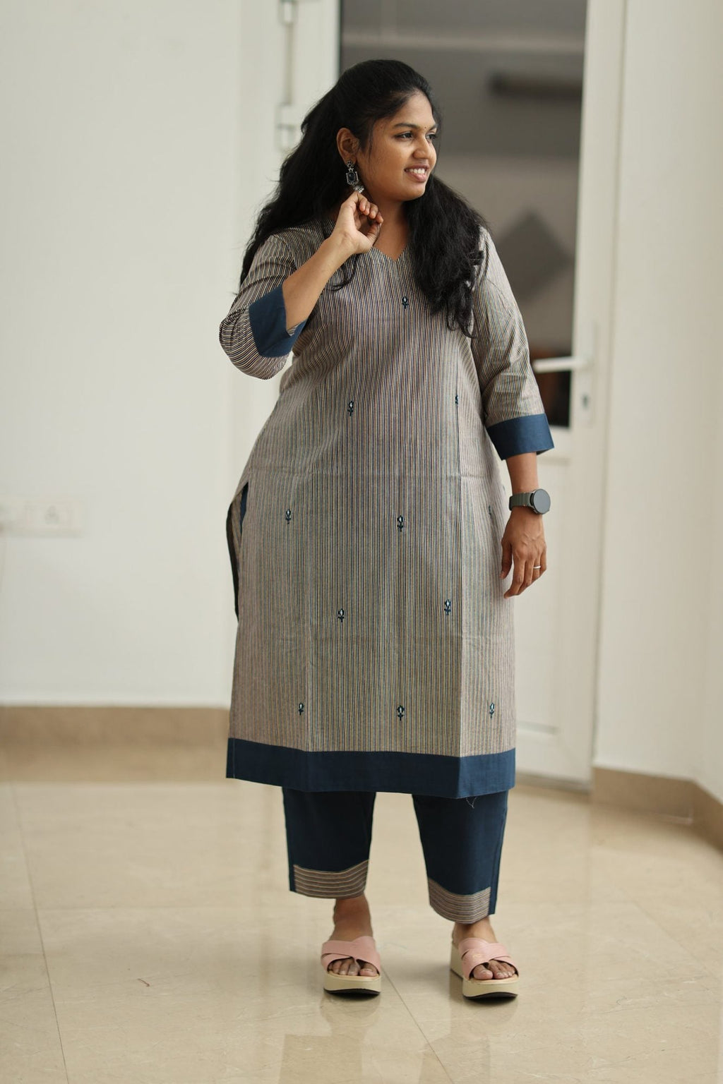Tutti Frutti Navy Stripe 30+ Women Everyday Office Kurta (Top + Bottom) | MAGI0062