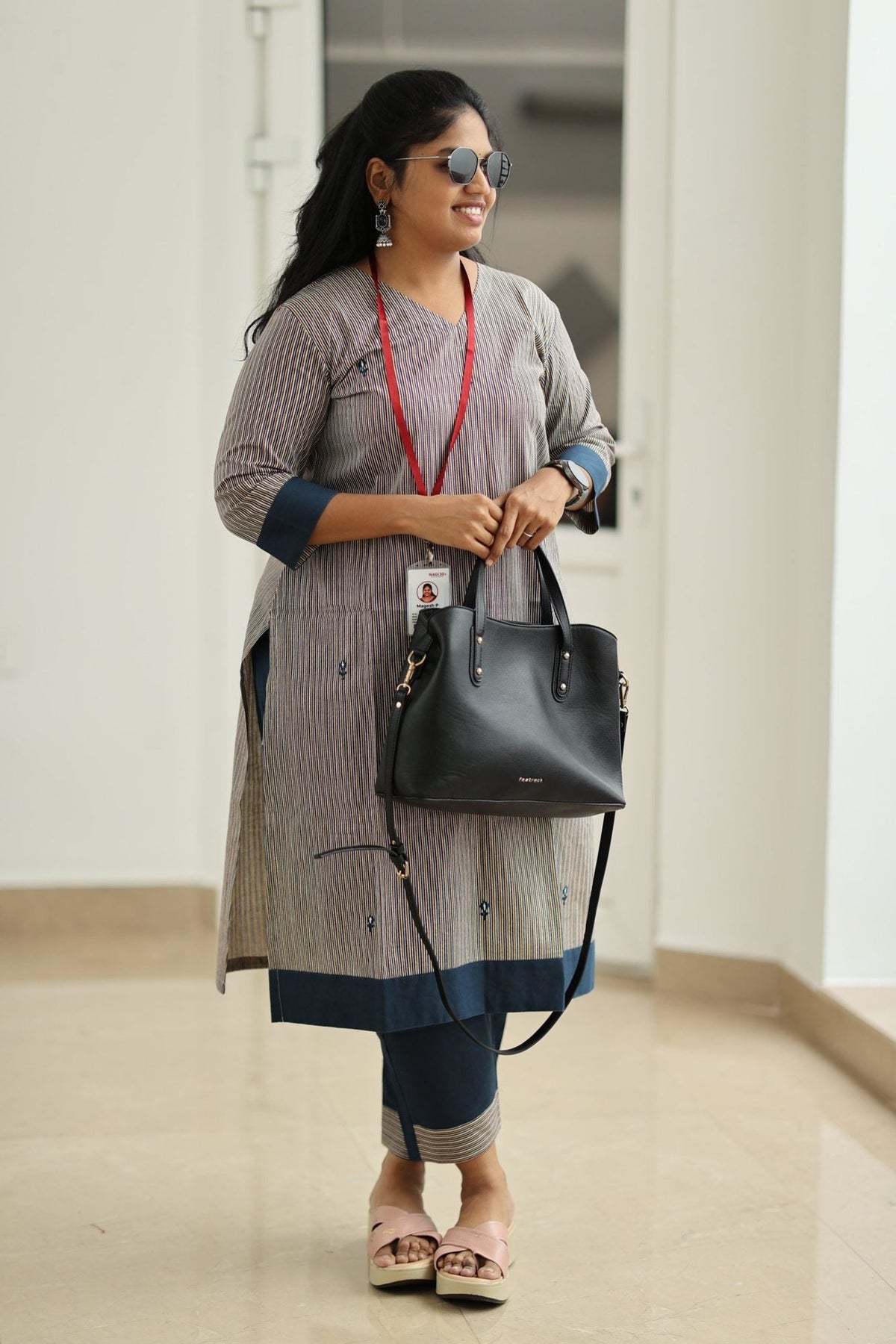 Tutti Frutti Navy Stripe 30+ Women Everyday Office Kurta (Top + Bottom) | MAGI0062