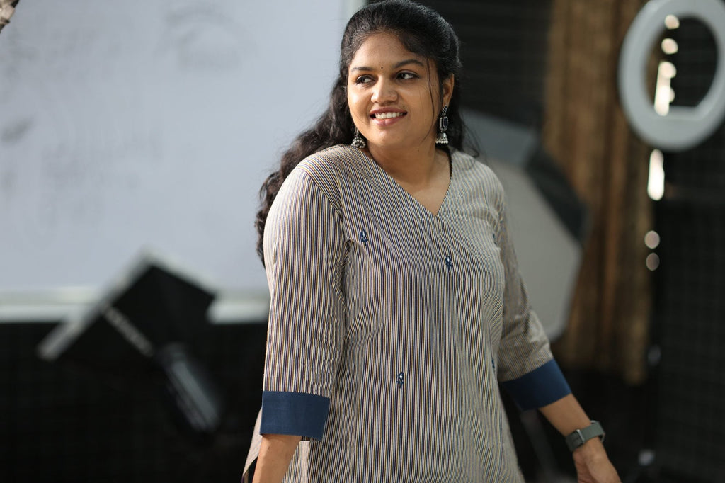 Tutti Frutti Navy Stripe 30+ Women Everyday Office Kurta (Top + Bottom) | MAGI0062