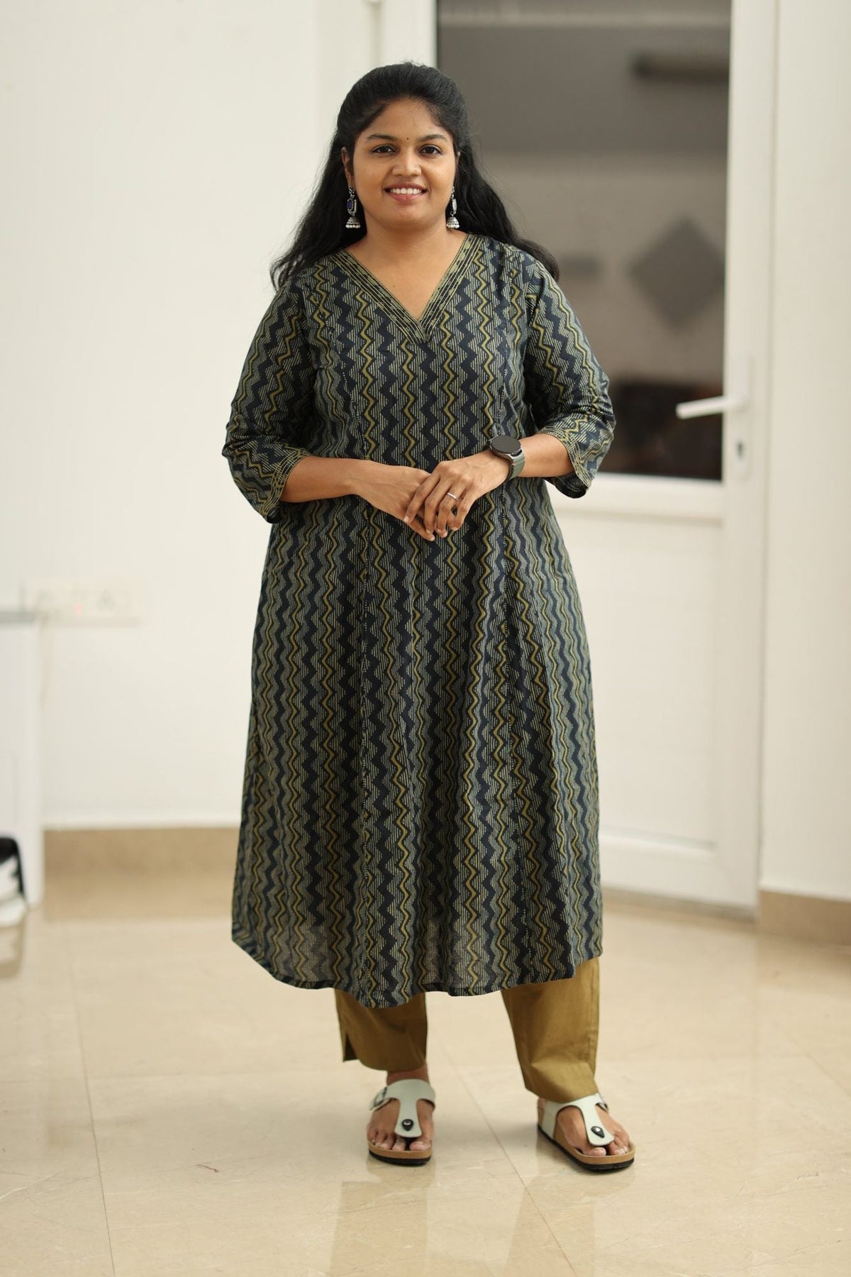 Blackcurrant Mustard Zigzag 30+ Women Everyday Office Kurta (Top + Bottom) | MAGI0063