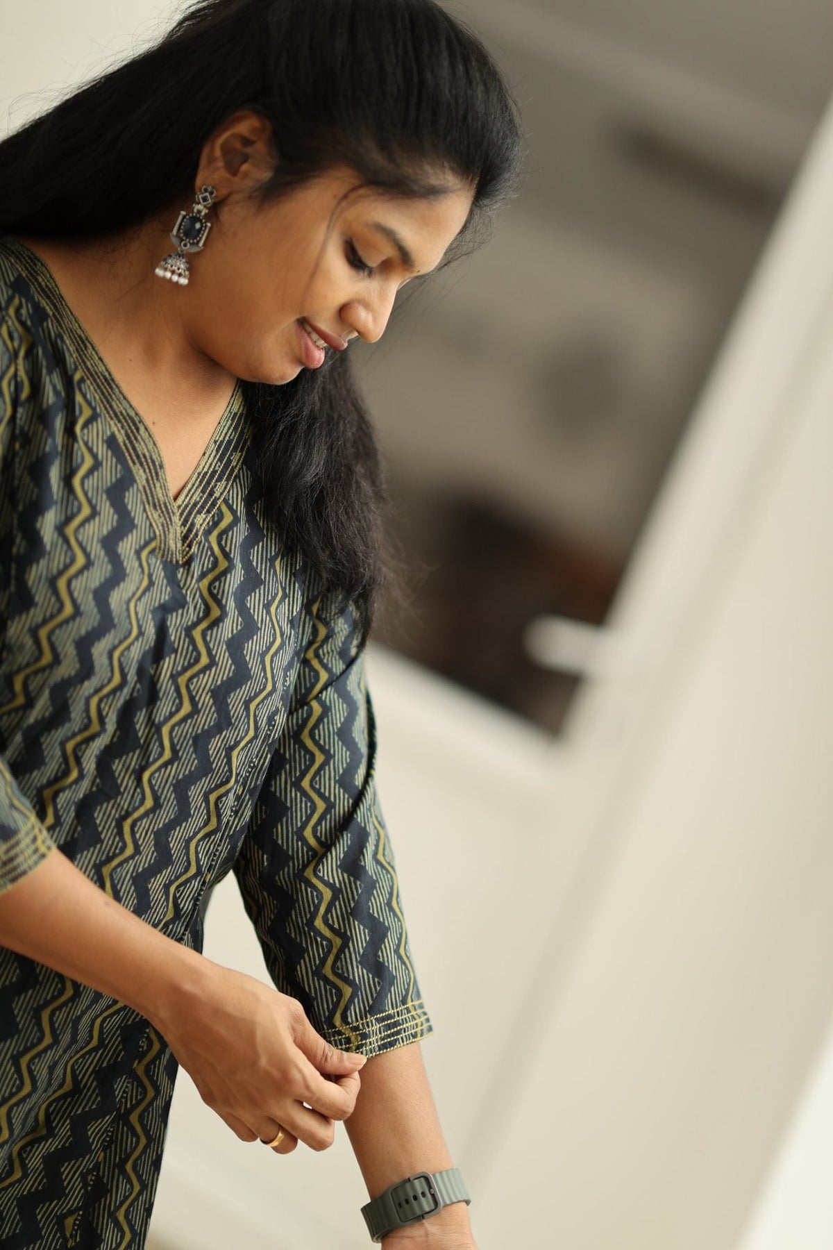 Blackcurrant Mustard Zigzag 30+ Women Everyday Office Kurta (Top + Bottom) | MAGI0063