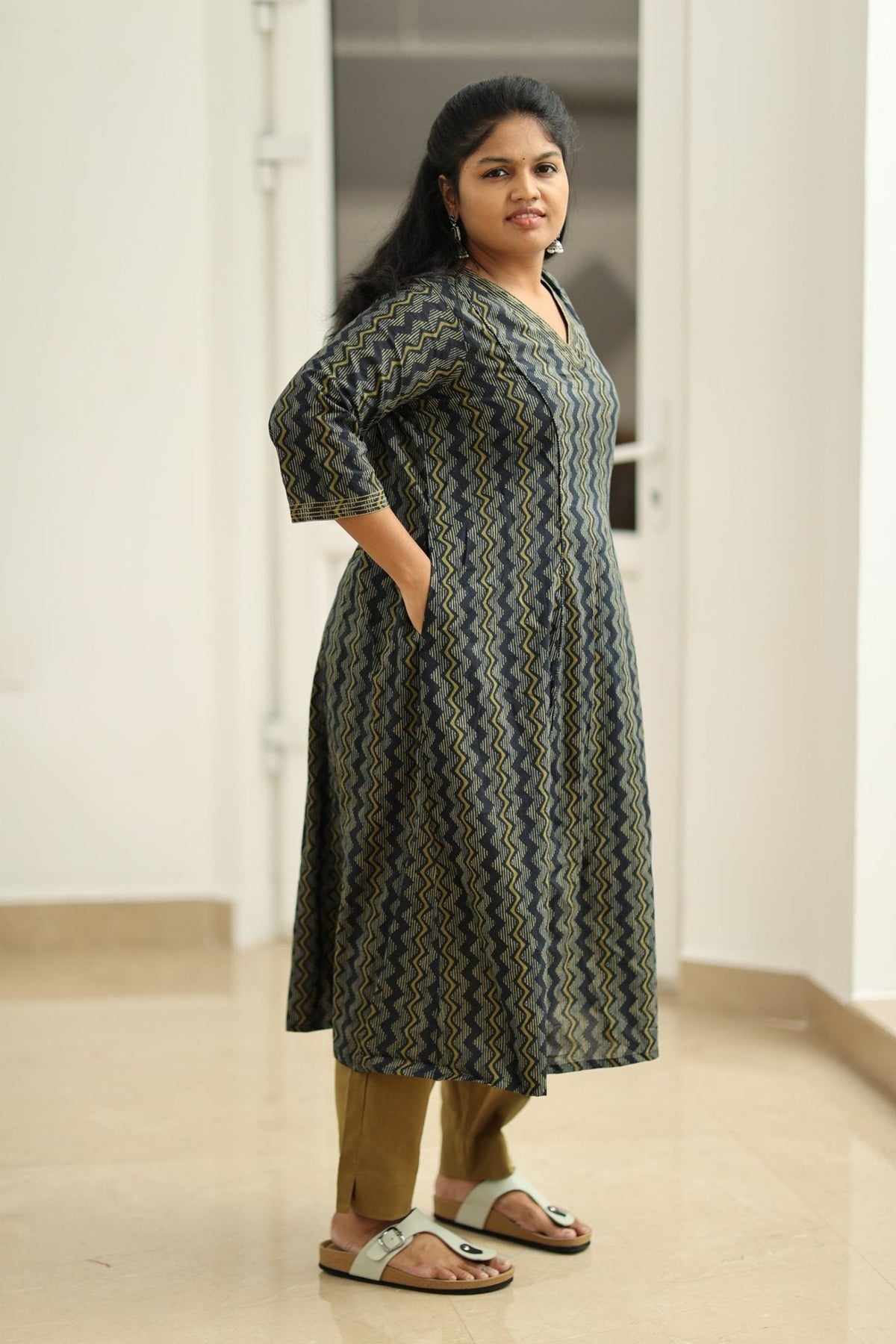 Blackcurrant Mustard Zigzag 30+ Women Everyday Office Kurta (Top + Bottom) | MAGI0063