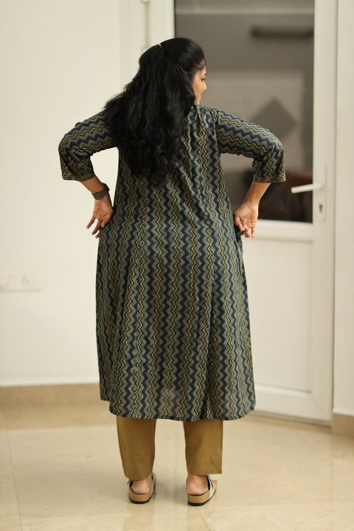Blackcurrant Mustard Zigzag 30+ Women Everyday Office Kurta (Top + Bottom) | MAGI0063