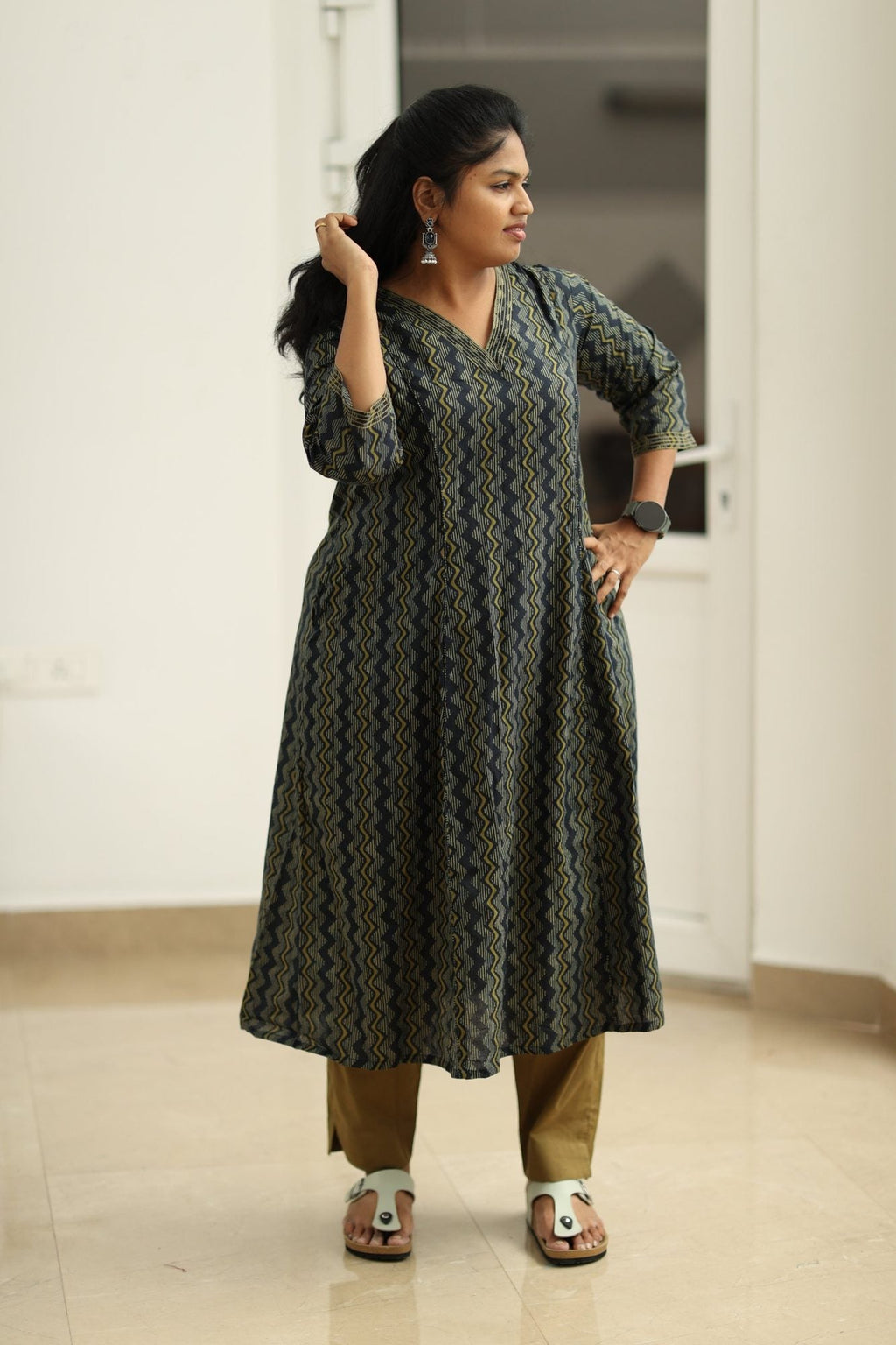 Blackcurrant Mustard Zigzag 30+ Women Everyday Office Kurta (Top + Bottom) | MAGI0063