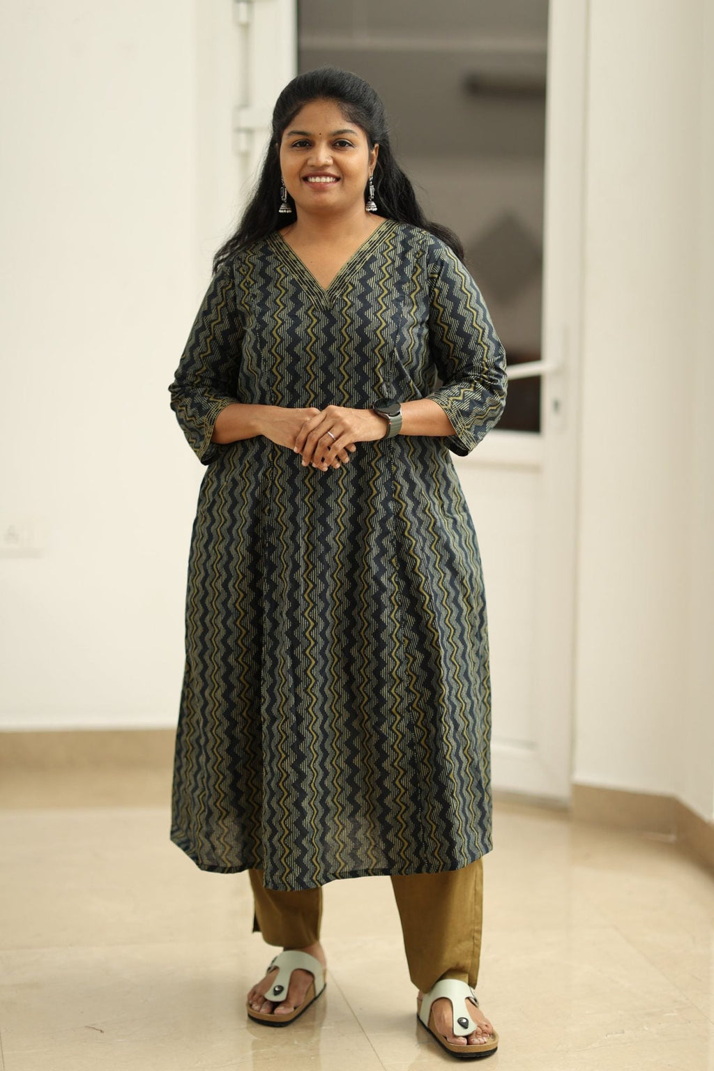 Blackcurrant Mustard Zigzag 30+ Women Everyday Office Kurta (Top + Bottom) | MAGI0063