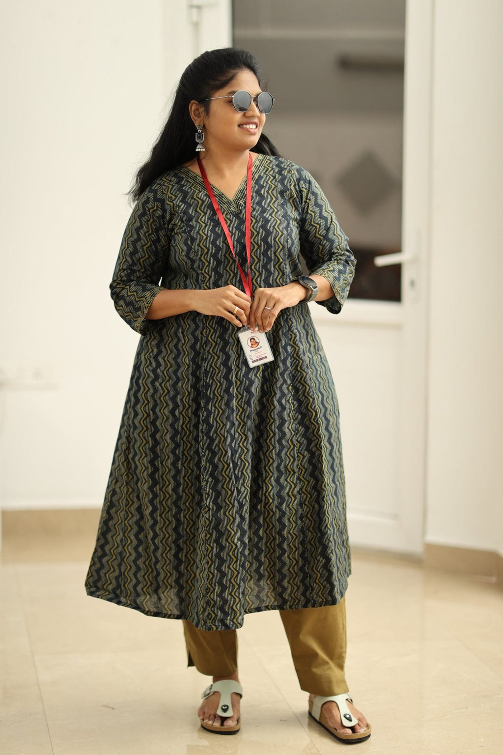 Blackcurrant Mustard Zigzag 30+ Women Everyday Office Kurta (Top + Bottom) | MAGI0063