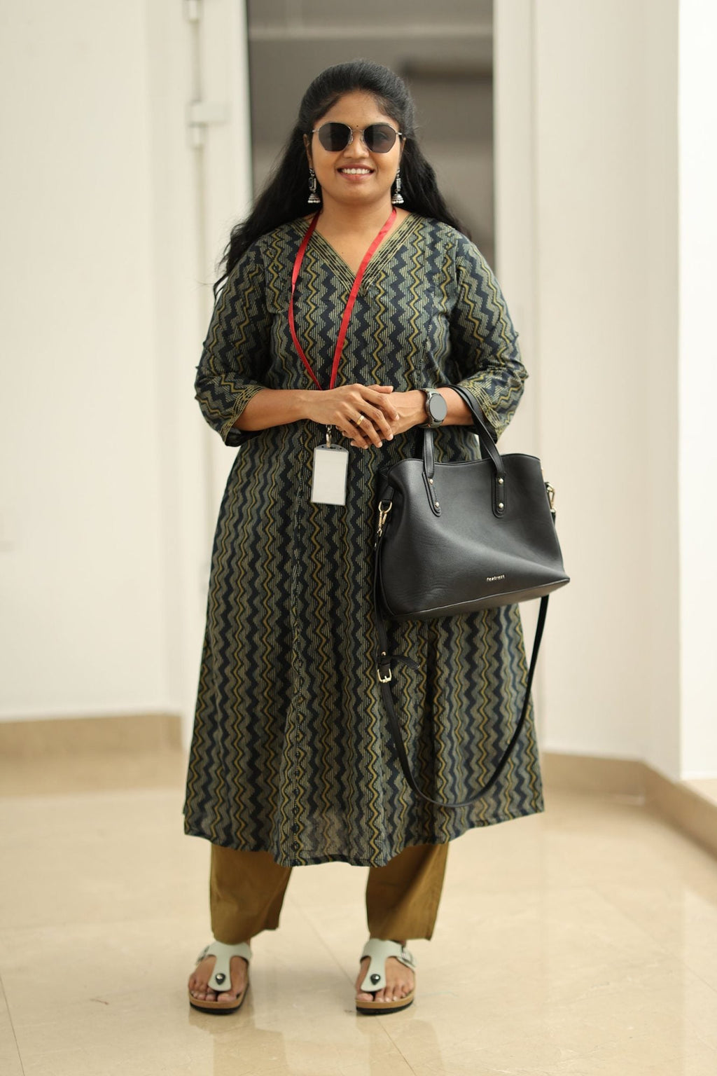 Blackcurrant Mustard Zigzag 30+ Women Everyday Office Kurta (Top + Bottom) | MAGI0063
