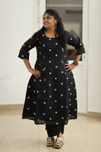Oreo Cream Flower Embroidery 30+ Women Everyday Office Kurta (Top + Bottom) | MAGI0064