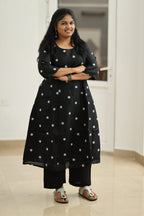 Oreo Cream Flower Embroidery 30+ Women Everyday Office Kurta (Top + Bottom) | MAGI0064