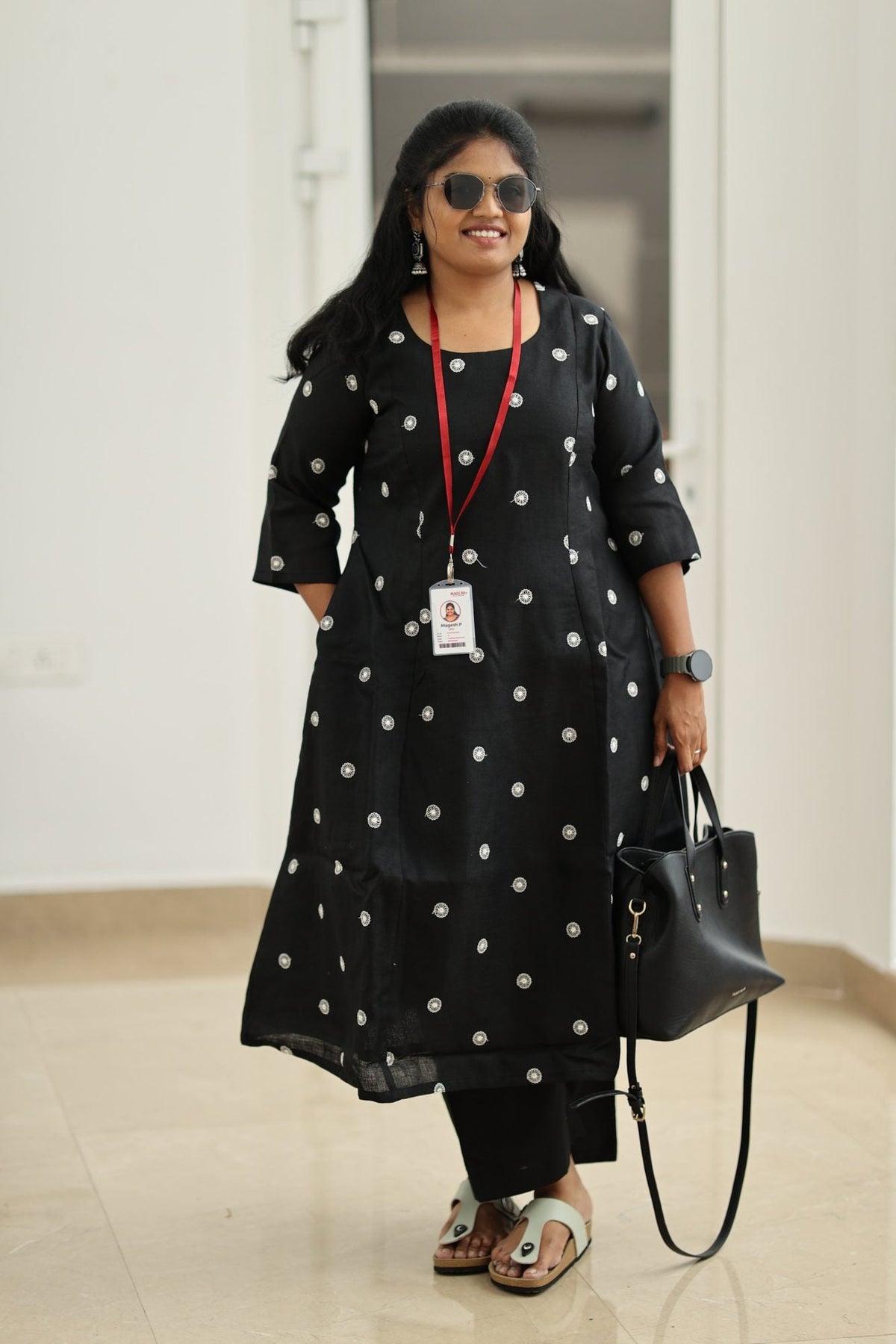 Oreo Cream Flower Embroidery 30+ Women Everyday Office Kurta (Top + Bottom) | MAGI0064