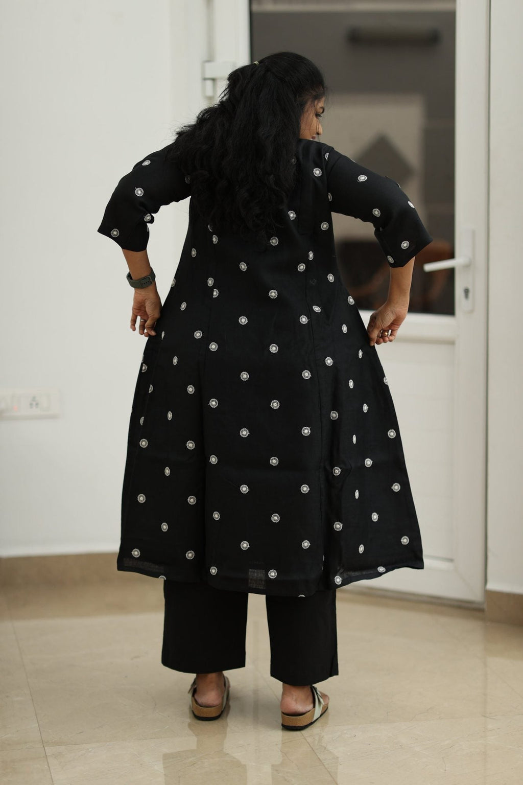 Oreo Cream Flower Embroidery 30+ Women Everyday Office Kurta (Top + Bottom) | MAGI0064