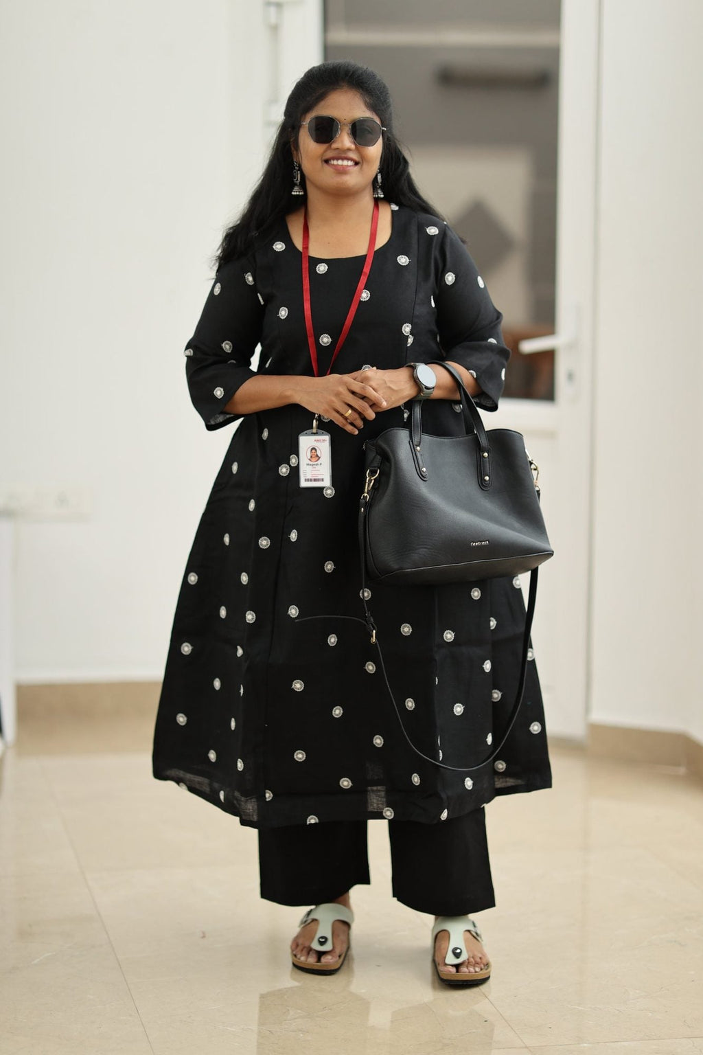 Oreo Cream Flower Embroidery 30+ Women Everyday Office Kurta (Top + Bottom) | MAGI0064