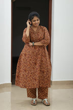 Cinnamon Toffee Kalamkari Floral 30+ Women Everyday Office Kurta (Top + Bottom) | MAGI0066