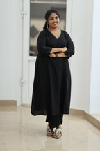 Black Coffee Gold Sequin Neck 30+ Women Everyday Office Kurta (Top + Bottom) | MAGI0067