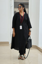 Black Coffee Gold Sequin Neck 30+ Women Everyday Office Kurta (Top + Bottom) | MAGI0067