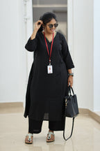 Black Coffee Gold Sequin Neck 30+ Women Everyday Office Kurta (Top + Bottom) | MAGI0067