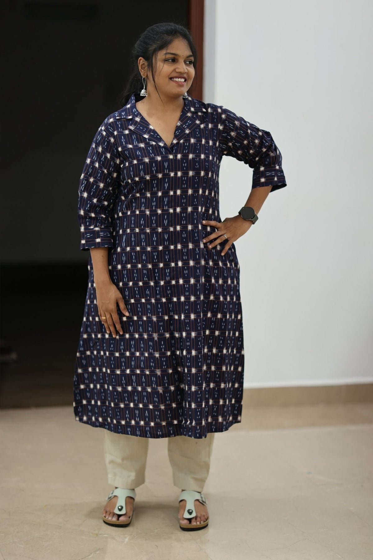 Blueberry Cheesecake Ikat Collar 30+ Women Everyday Office Kurta (Top + Bottom) | MAGI0068