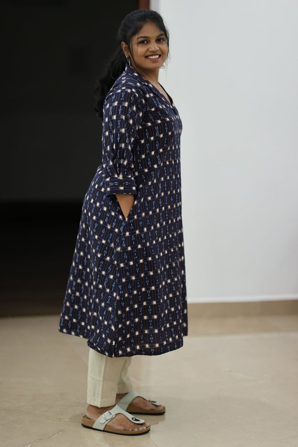 Blueberry Cheesecake Ikat Collar 30+ Women Everyday Office Kurta (Top + Bottom) | MAGI0068
